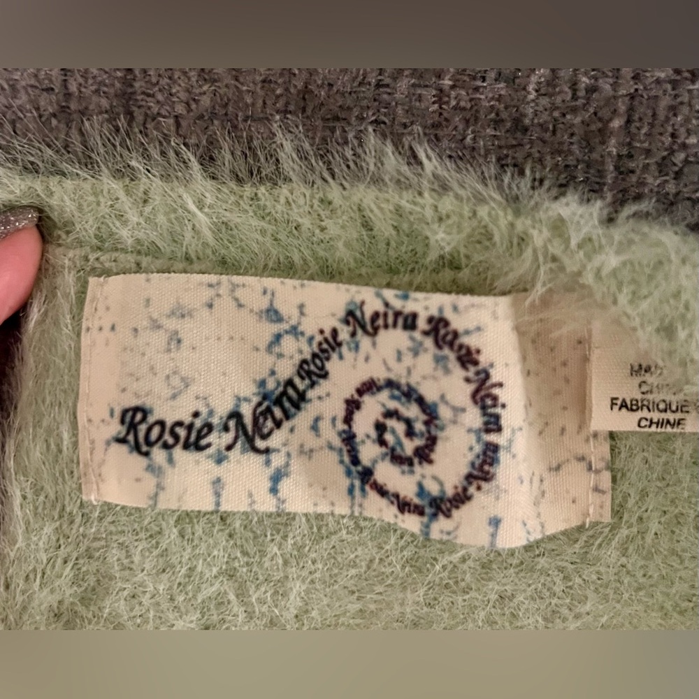 Anthropologie Rosie Neira | Women’s Mint Green 3/4 Length Crew Neck Sweater - Picture 4 of 11